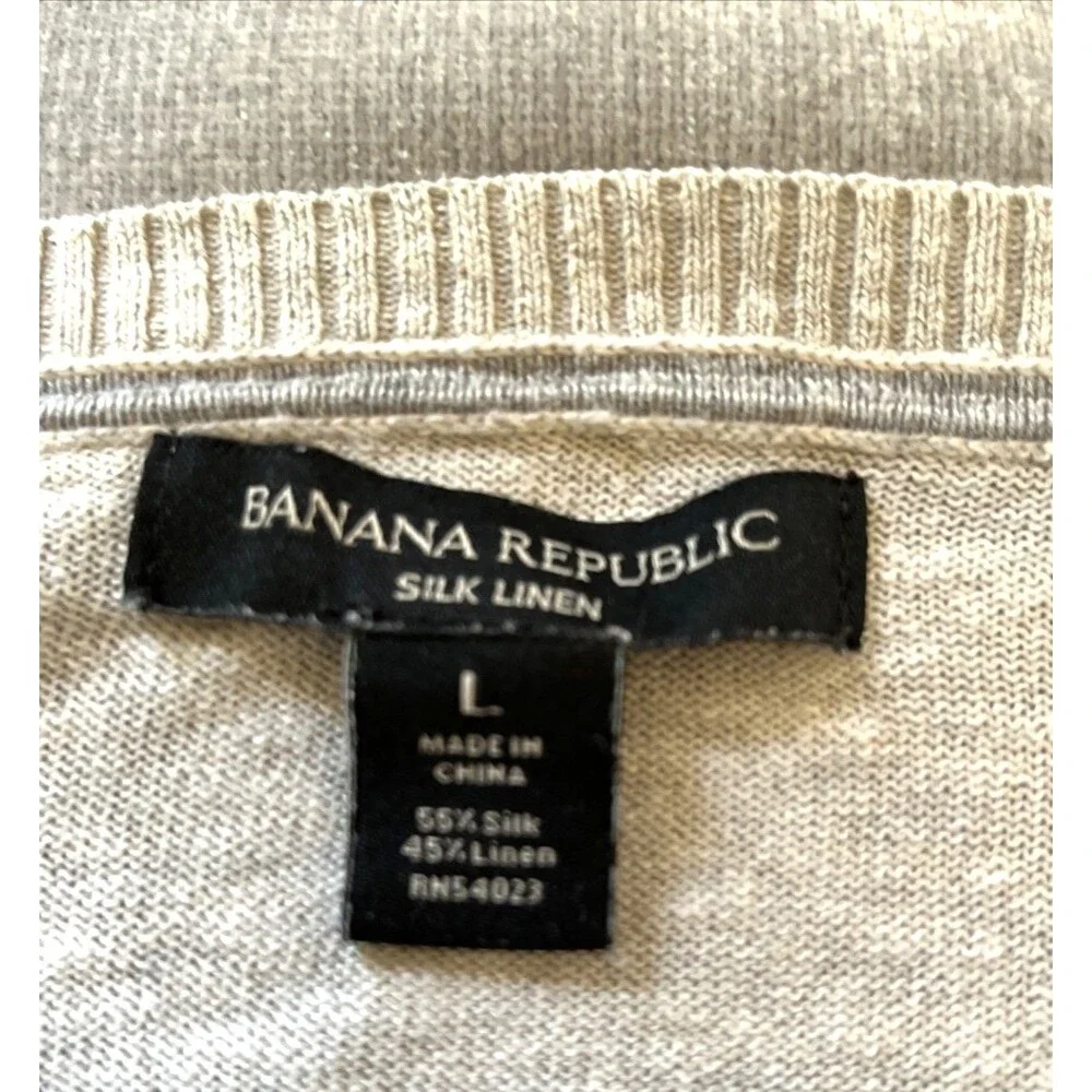 Banana Republic Lightweight Sweater Mens L Silk Linen V-Neck Gray Classic